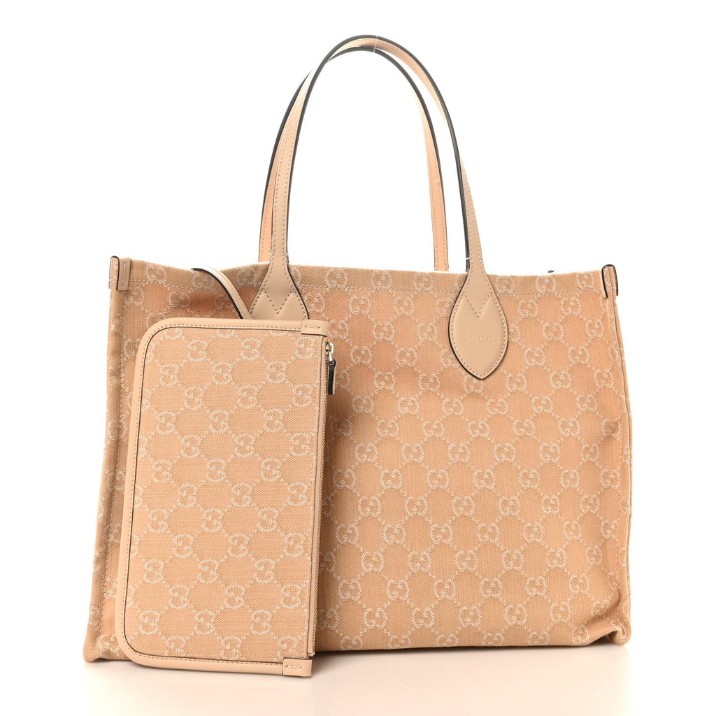 Denim Ophidia GG Monogram Large Tote Light Beige