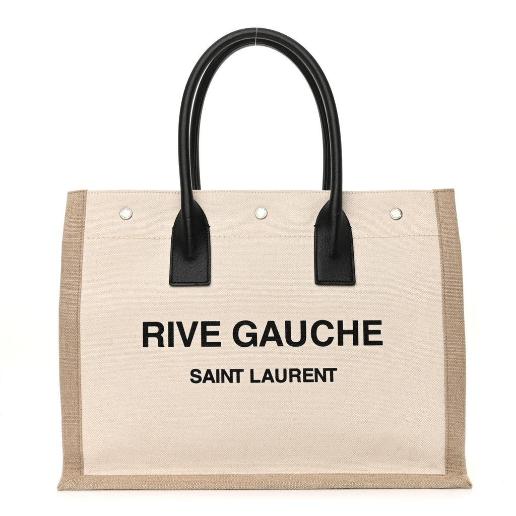 Linen Calfskin Small Rive Gauche Tote Optic White