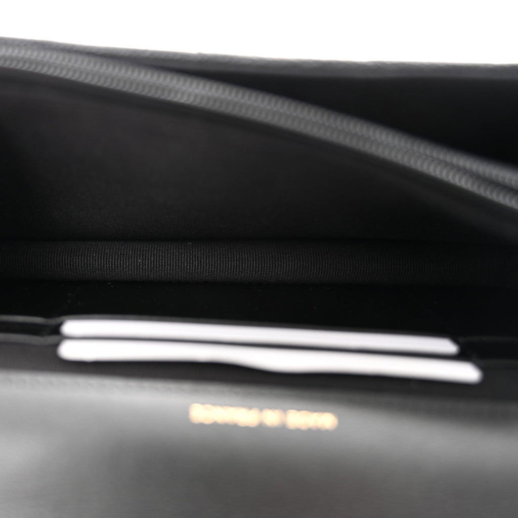 Shiny Caviar Quilted Flap Charm Wallet On Chain WOC Black