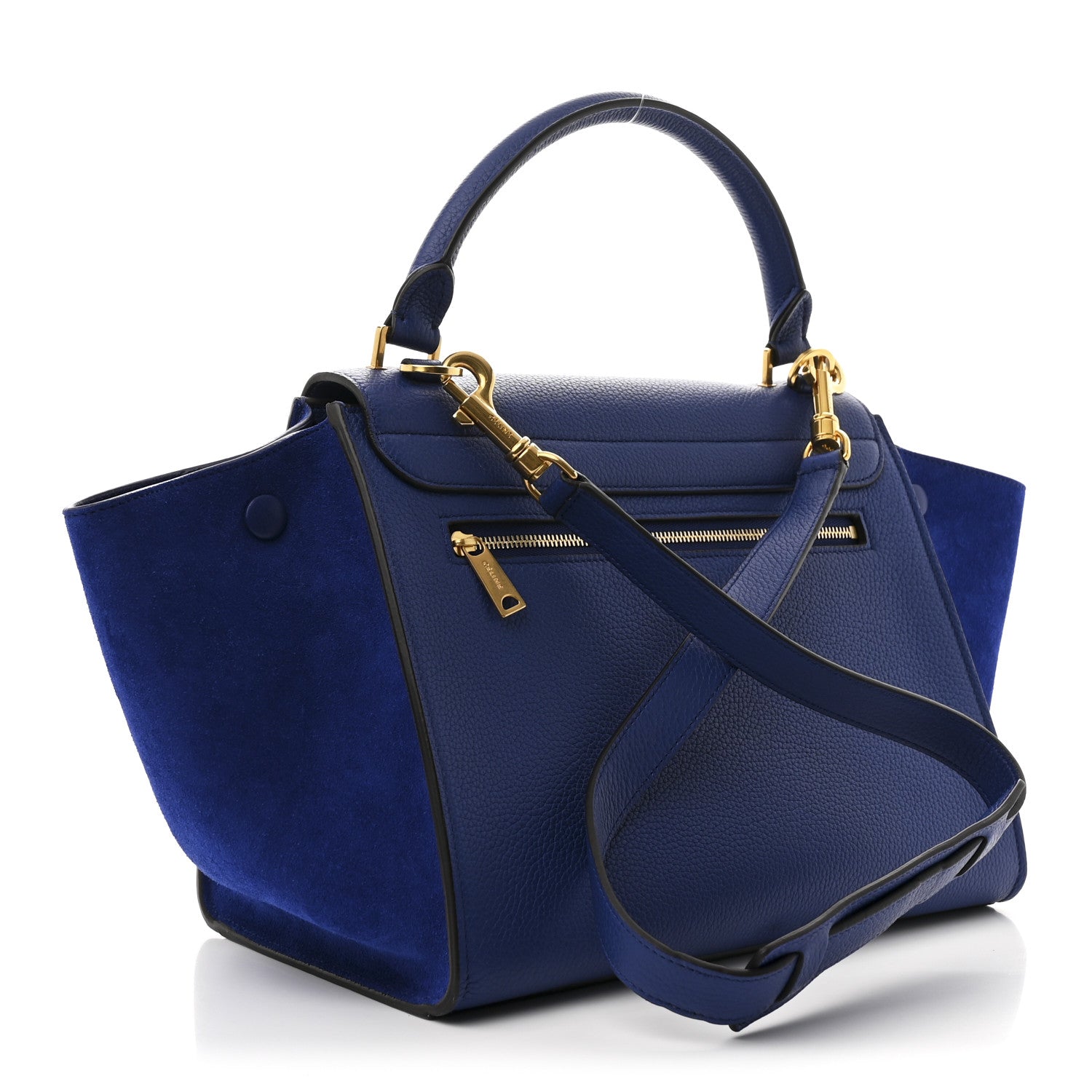 Drummed Calfskin Suede Small Trapeze Indigo