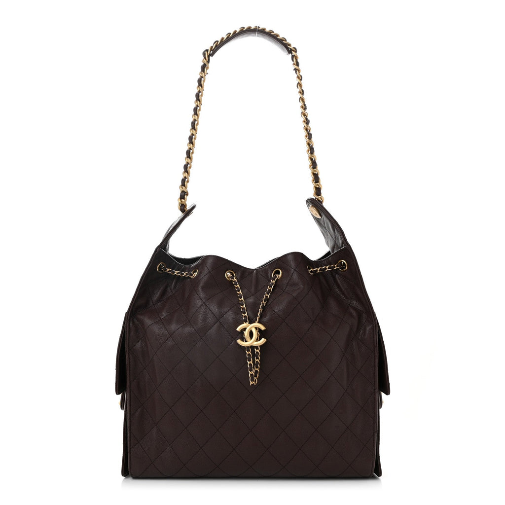 Caviar Quilted Medium Chanel 25 Handbag Dark Brown
