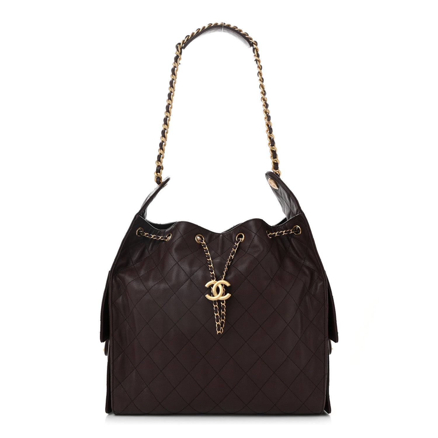Caviar Quilted Medium Chanel 25 Handbag Dark Brown