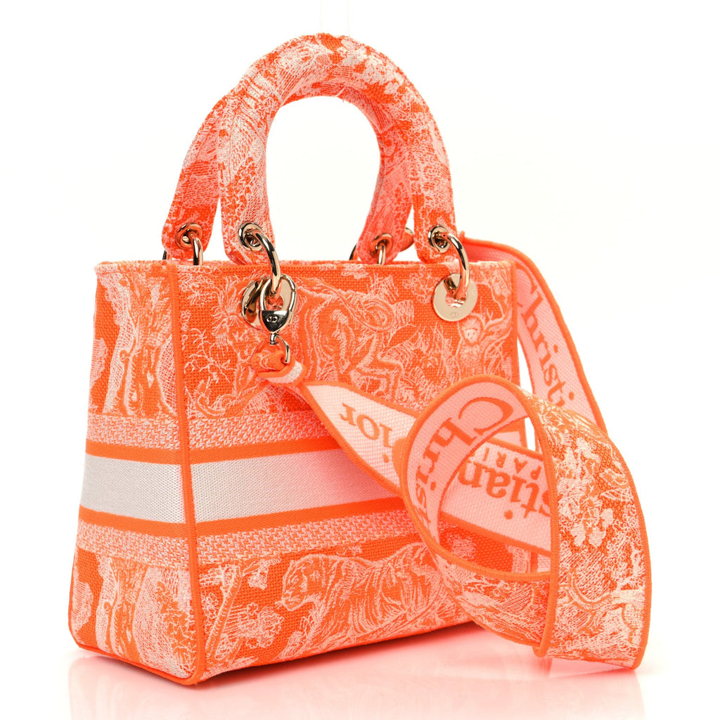 Canvas Toile De Jouy Reverse Embroidered Medium Lady D-Lite Fluorescent Orange
