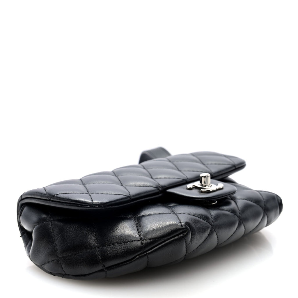 Calfskin Quilted CC Uniform Flap Belt Bag Black
