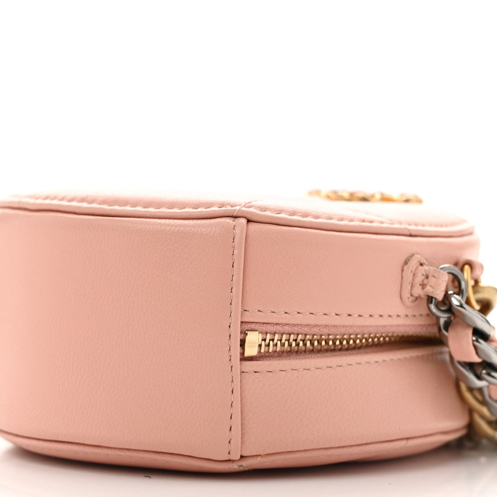 Lambskin Quilted Chanel 19 Round Clutch With Chain Light Pink