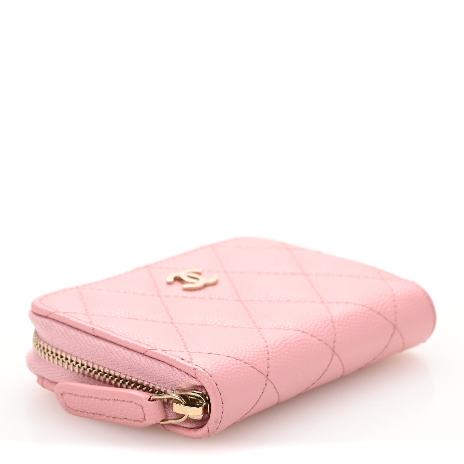 Caviar Quilted Zip Coin Purse Light Pink