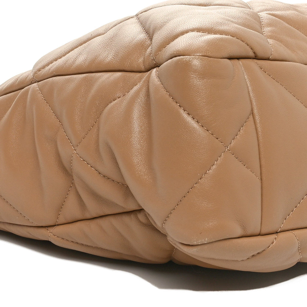 Lambskin Quilted Chanel 19 Shopping Bag Beige