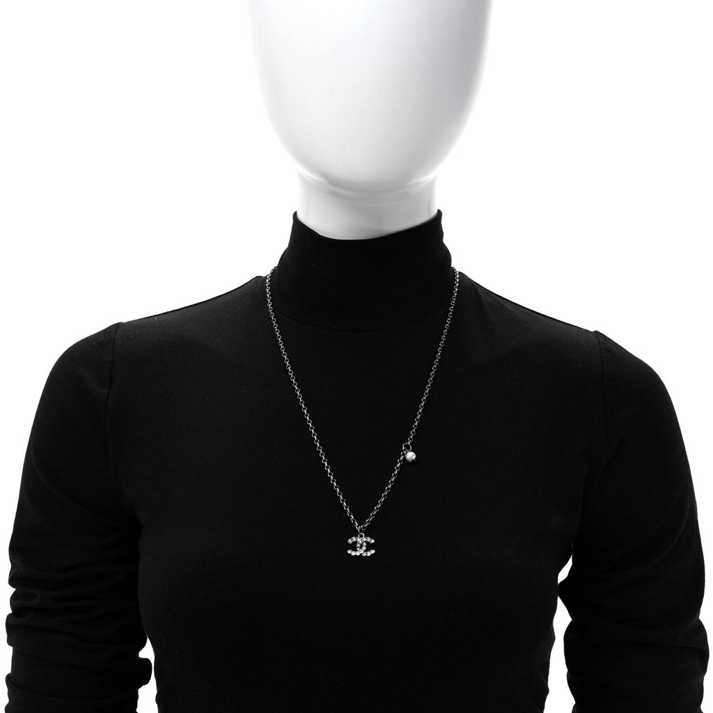 Crystal CC Pendant Necklace Silver