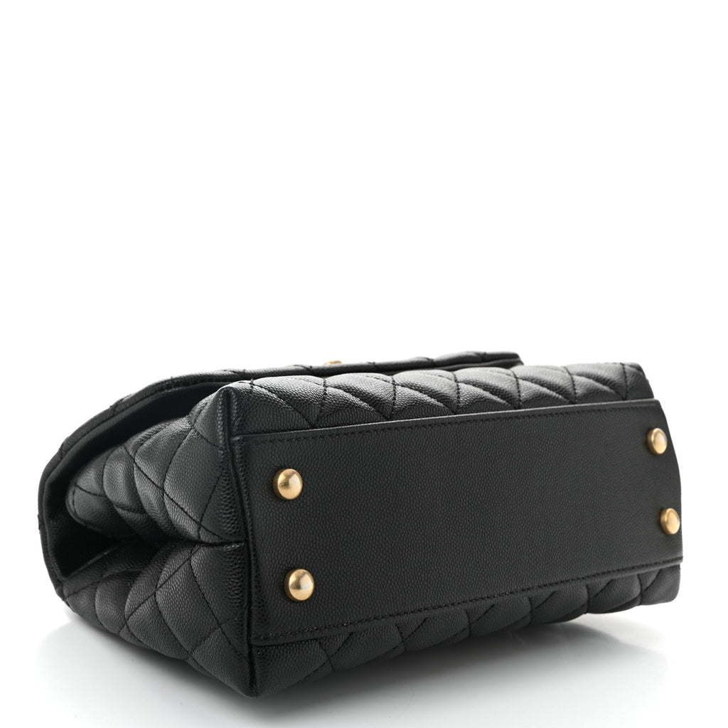 Caviar Quilted Mini Coco Handle Flap Black