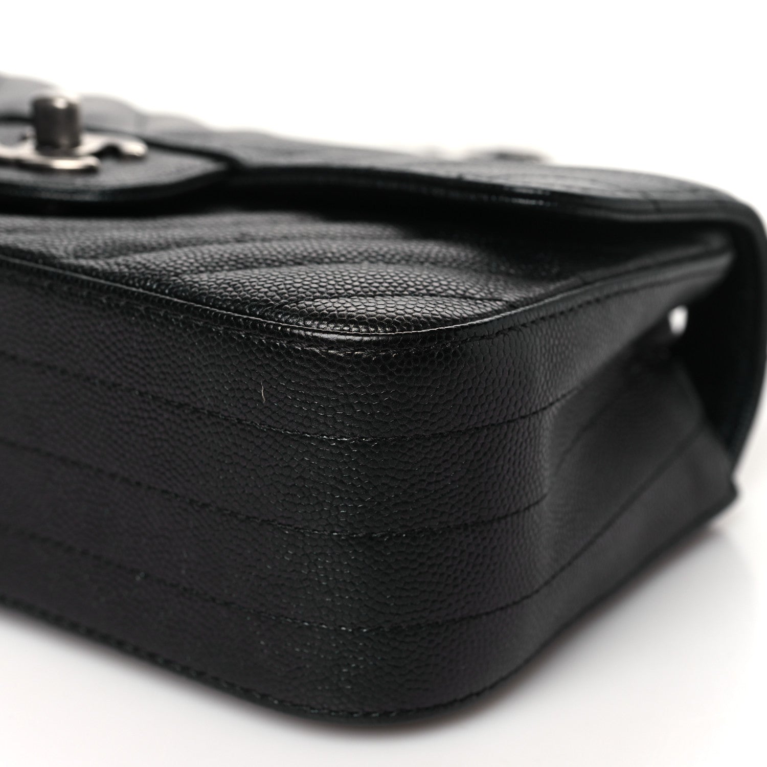 Metallic Caviar Chevron Quilted Mini Rectangular Flap Black