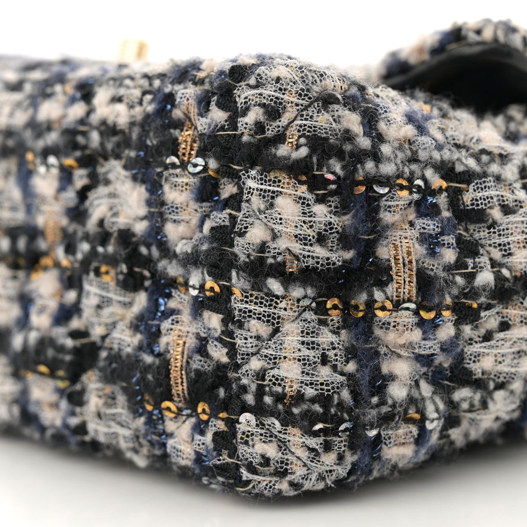 Glittered Tweed Quilted Mini Rectangular Flap Navy Blue
