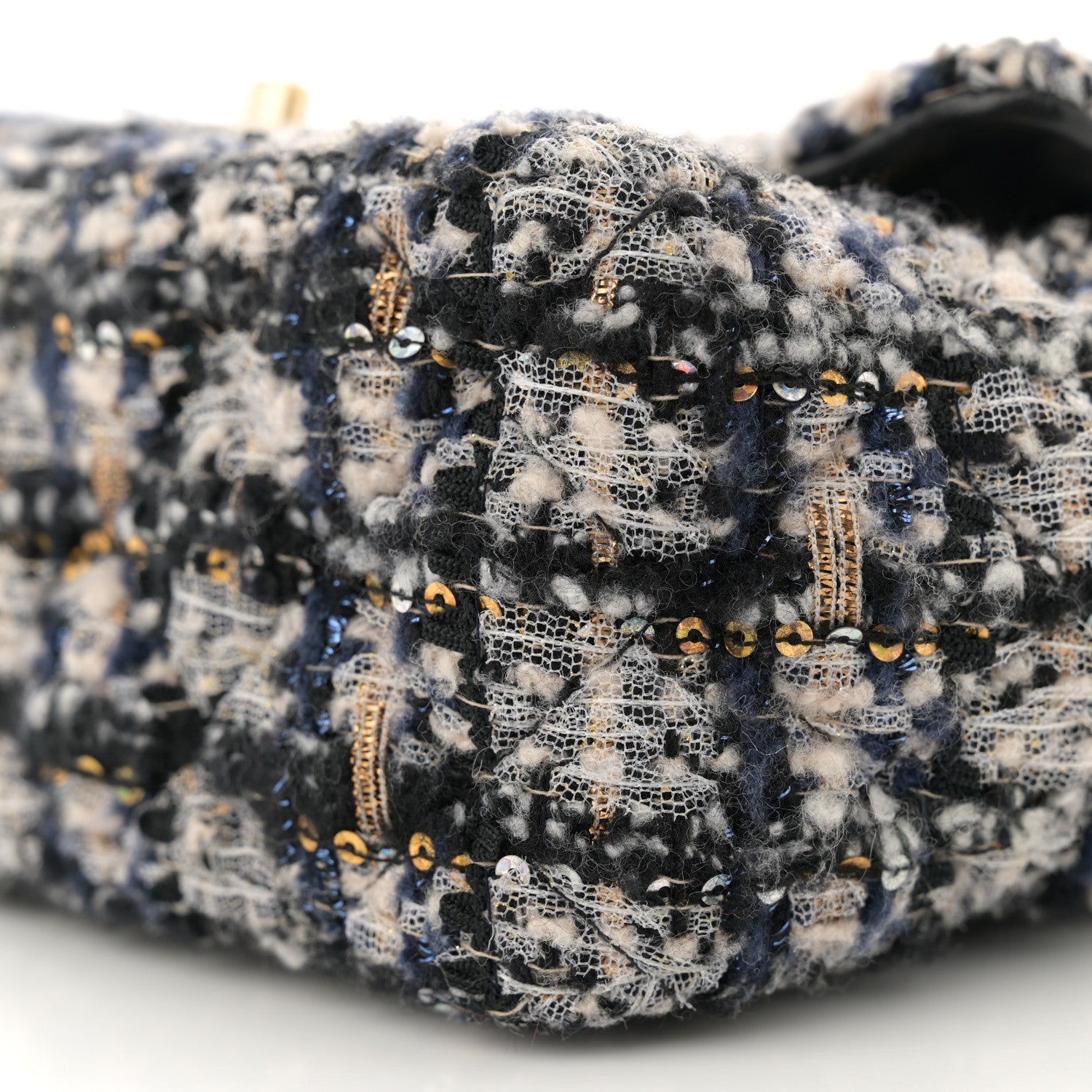 Glittered Tweed Quilted Mini Rectangular Flap Navy Blue