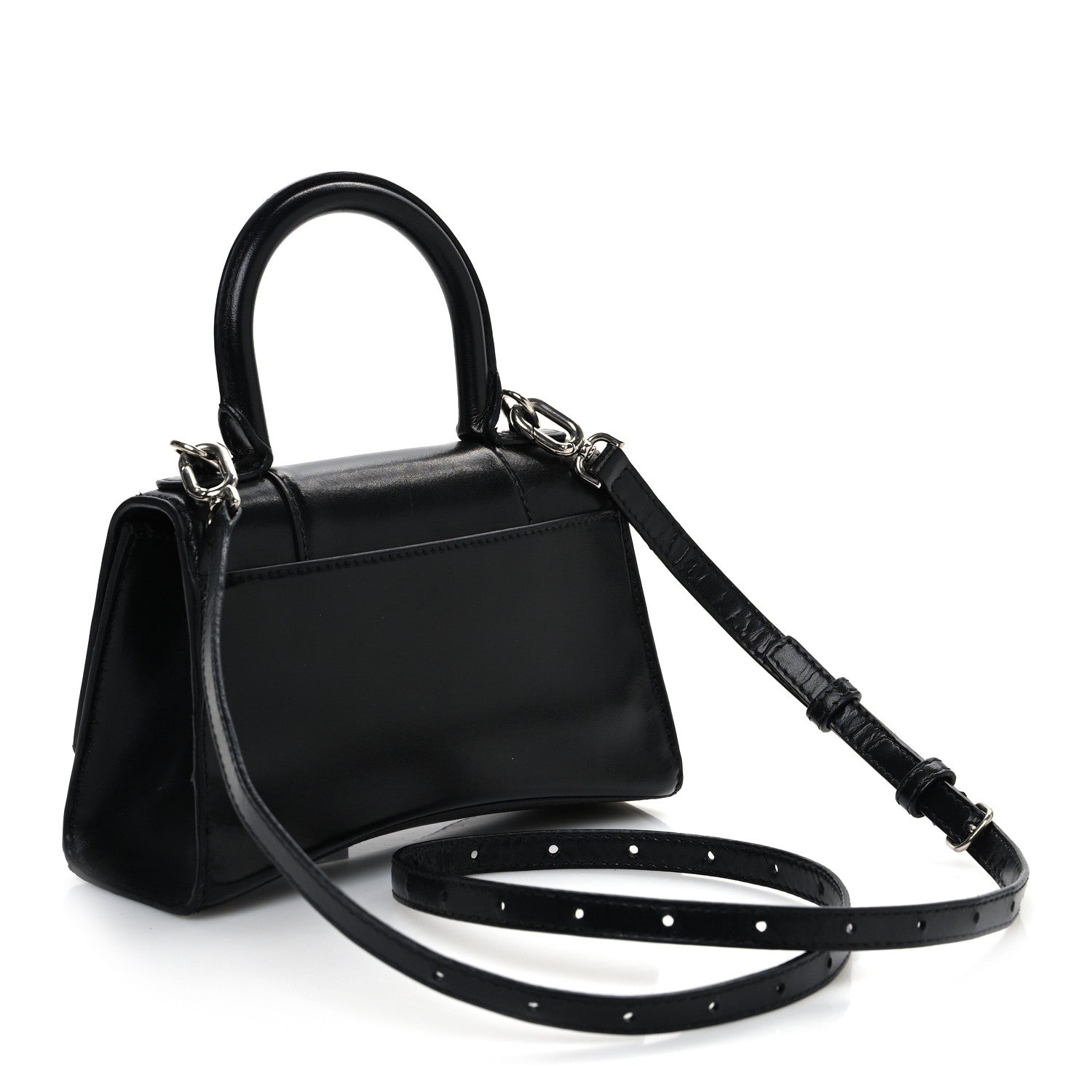 Box Calfskin Graffiti Logo Hourglass Top Handle Bag XS Black Silver