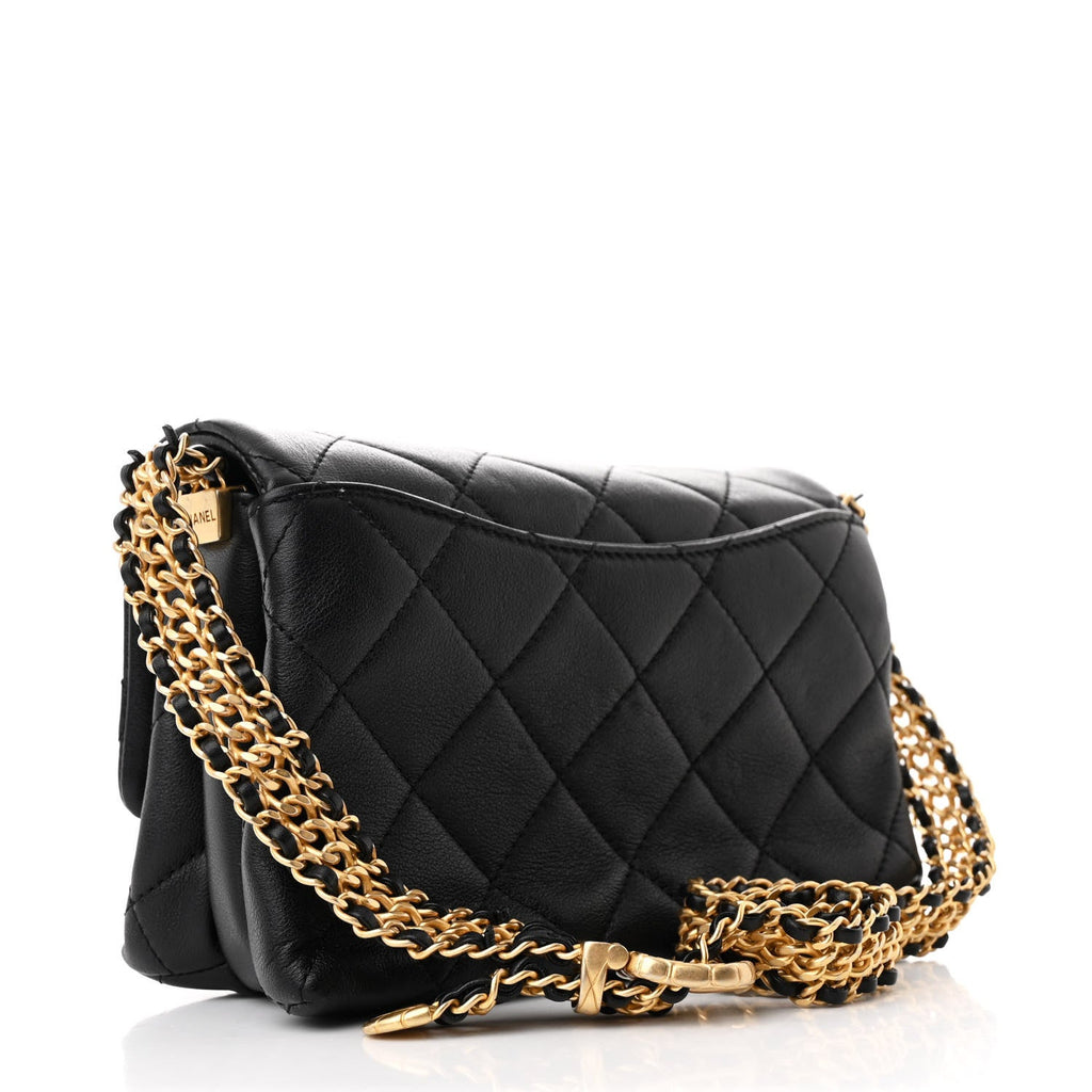 Calfskin Quilted Mini Chain Strap Flap Black