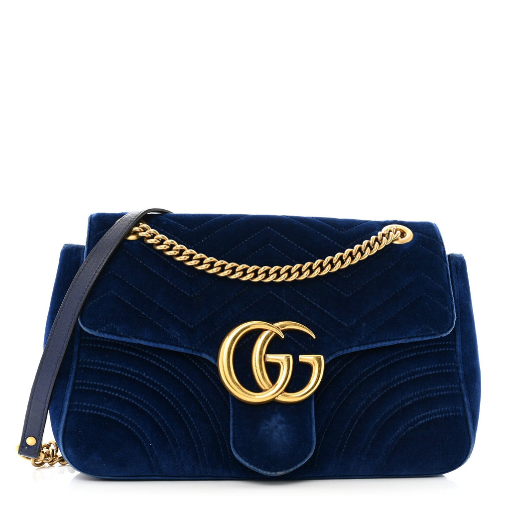 Velvet Matelasse Medium GG Marmont Shoulder Bag Cobalt Blue