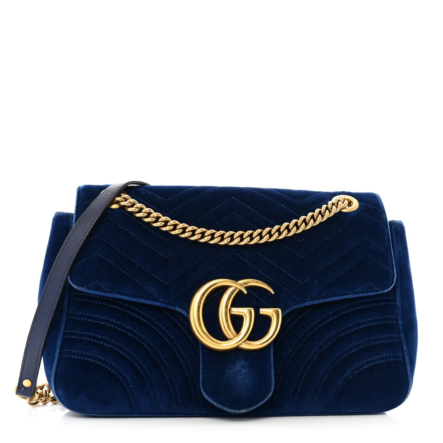 Velvet Matelasse Medium GG Marmont Shoulder Bag Cobalt Blue