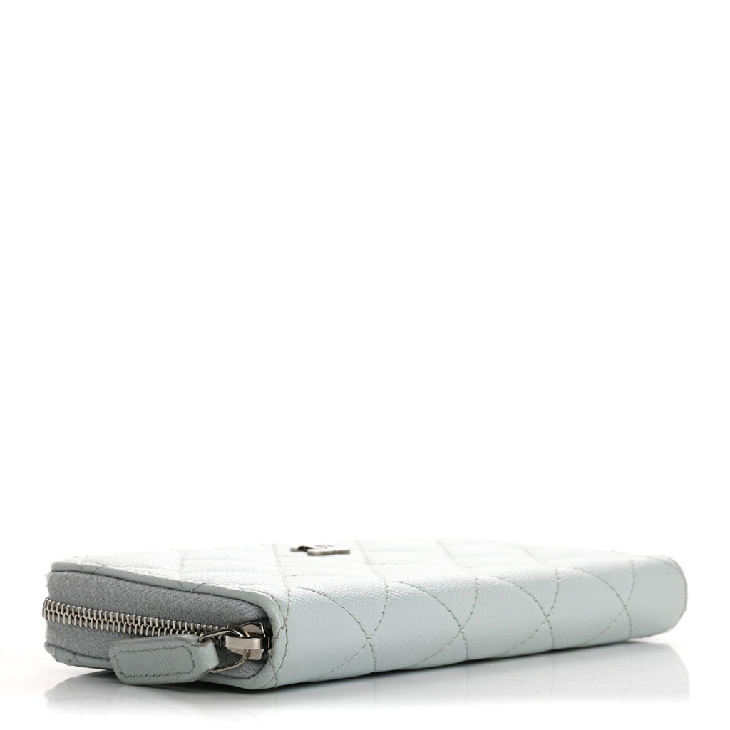 Caviar Quilted Medium Zip Around Wallet Light Blue