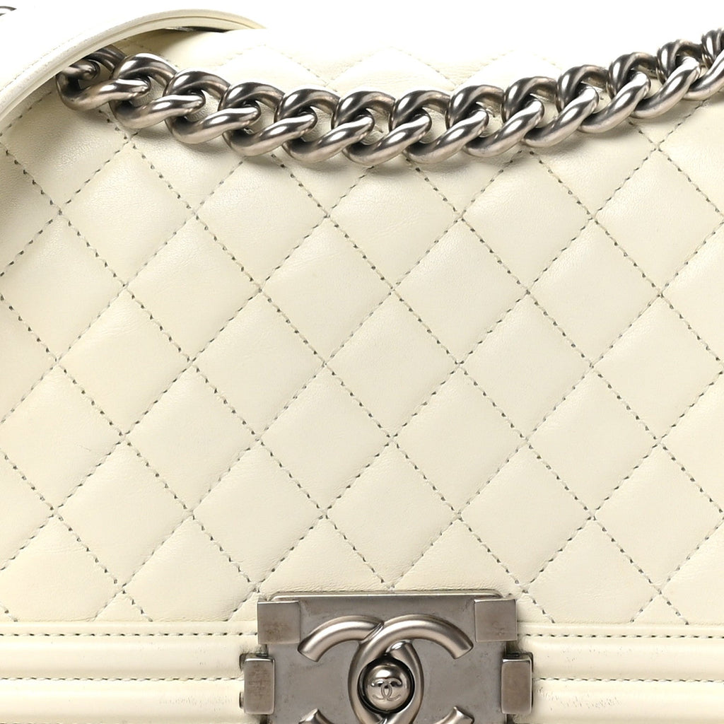 Calfskin Quilted Medium Boy Flap White