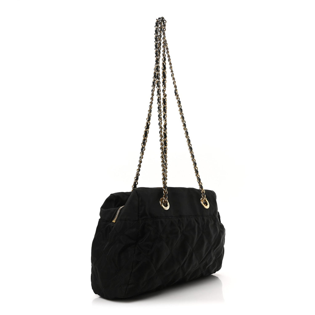 Nylon Tessuto Quilted Shoulder Bag Black