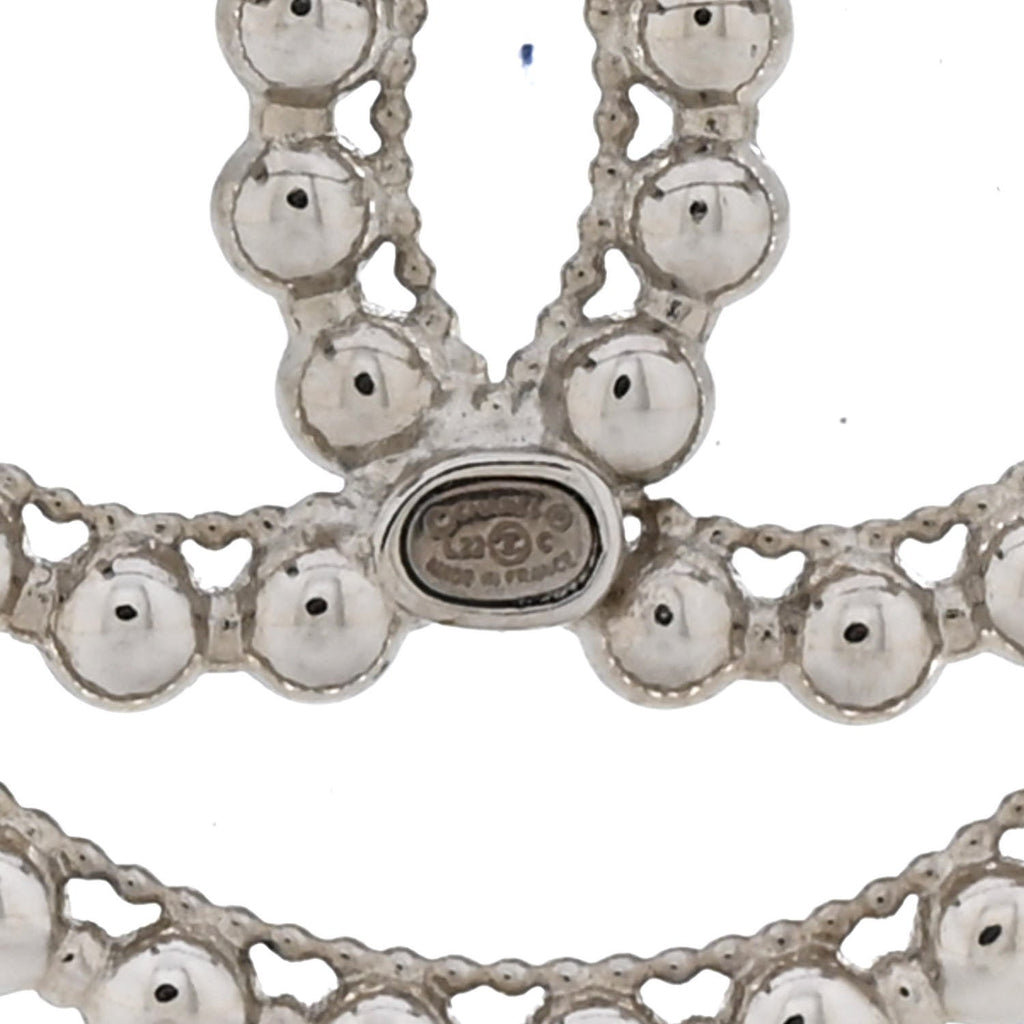 Metal Bead CC Round Brooch Silver
