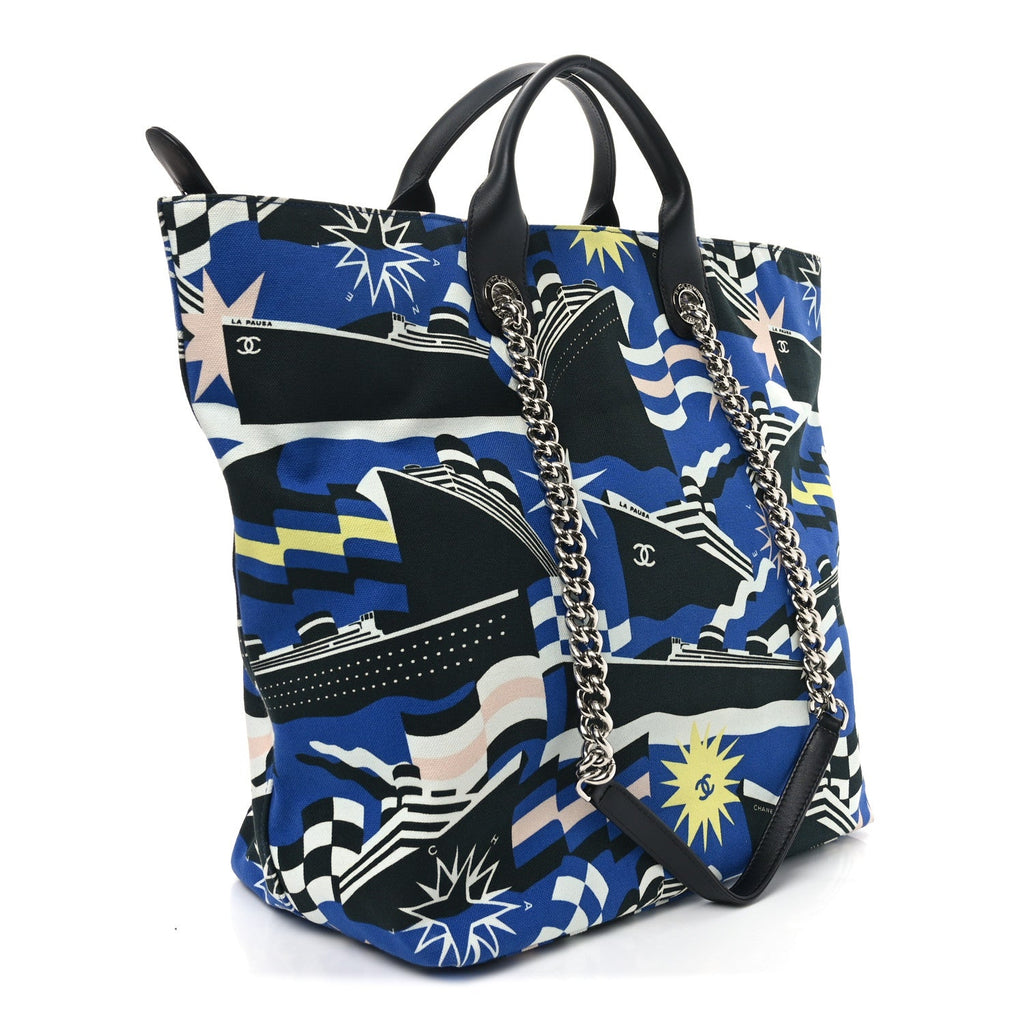 Canvas Cruise Print Tote Pink Blue Black