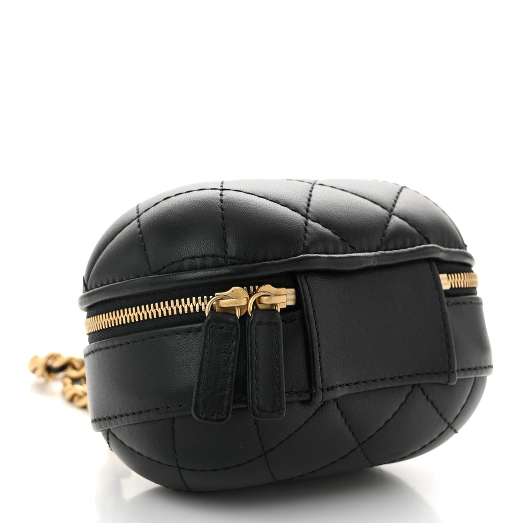 Lambskin Quilted CC Bubble Vanity Case With Chain Black