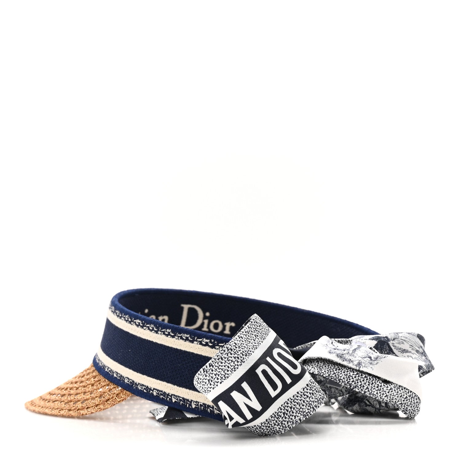 Straw Embroidered Dioriviera D-Ocean Visor Blue White