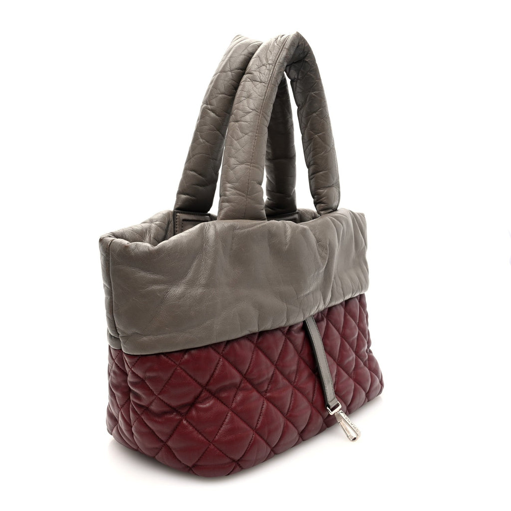 Lambskin Quilted Small Coco Cocoon Reversible Tote Grey Burgundy