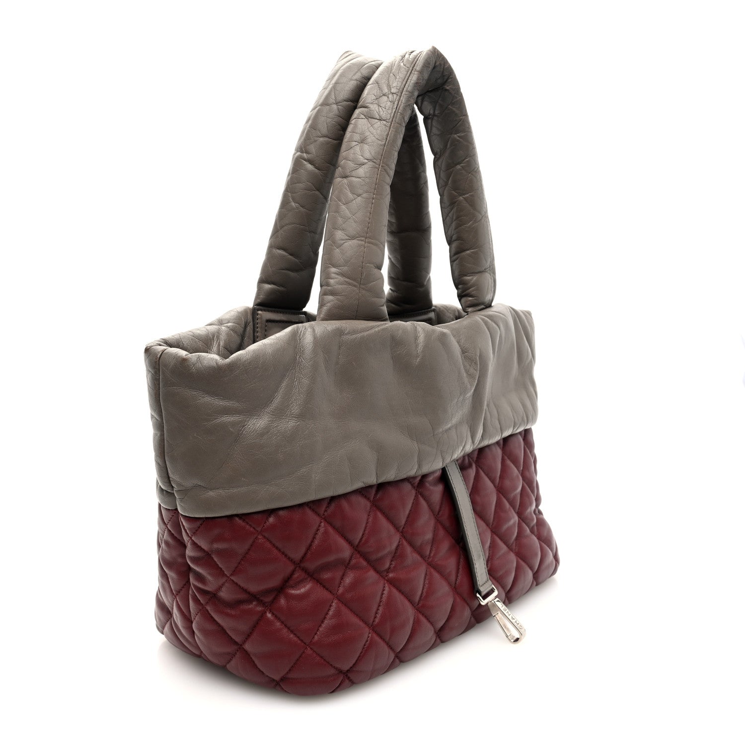 Lambskin Quilted Small Coco Cocoon Reversible Tote Grey Burgundy