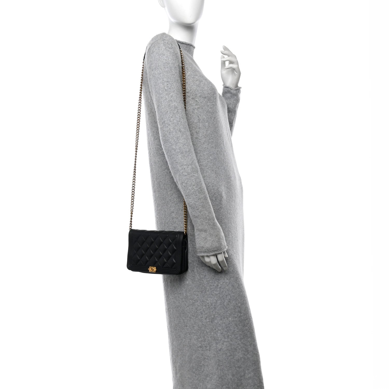 Caviar Quilted Boy Wallet On Chain WOC Black