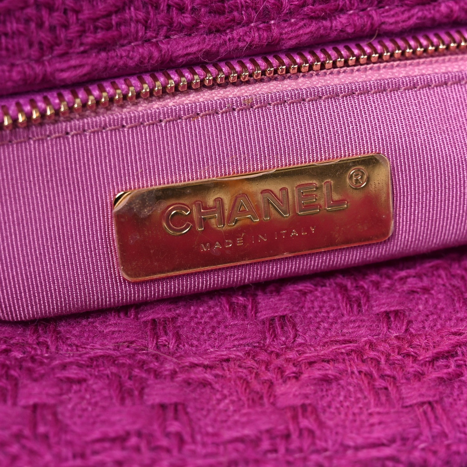 Wool Tweed Large Zipped Shopping Tote Magenta