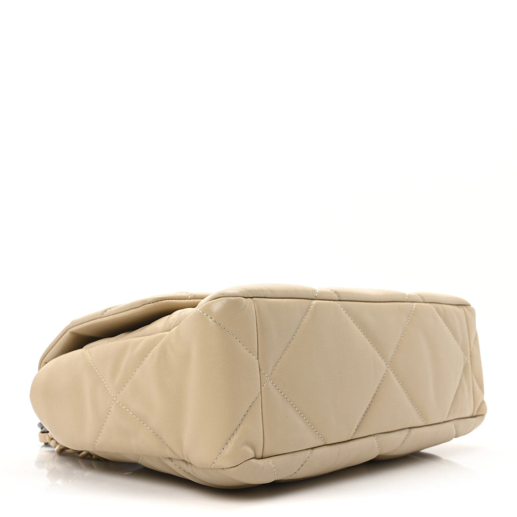 Lambskin Quilted Large Chanel 19 Flap Beige
