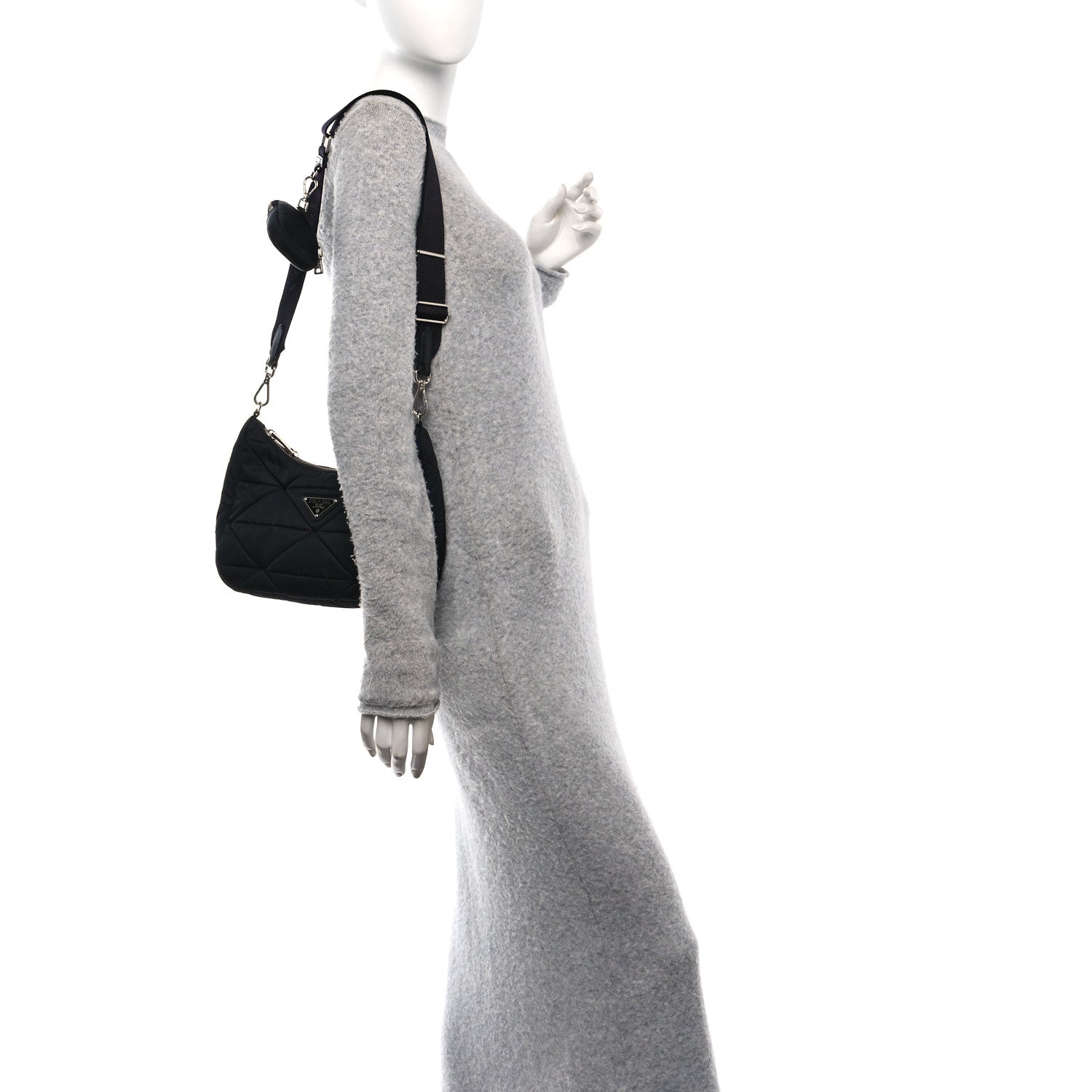 Re-Nylon Triangle Padded Patchwork Shoulder Bag Black