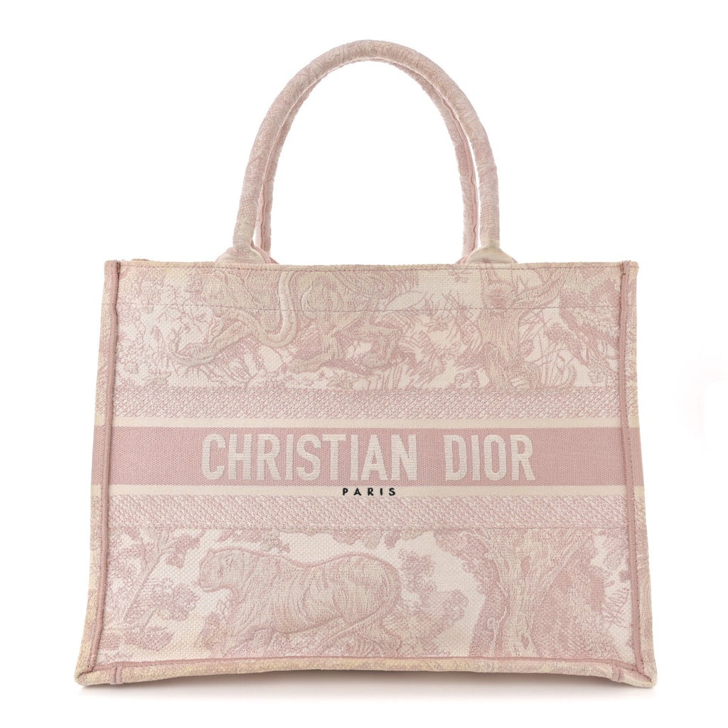 Canvas Toile De Jouy Embroidered Medium Book Tote Pink