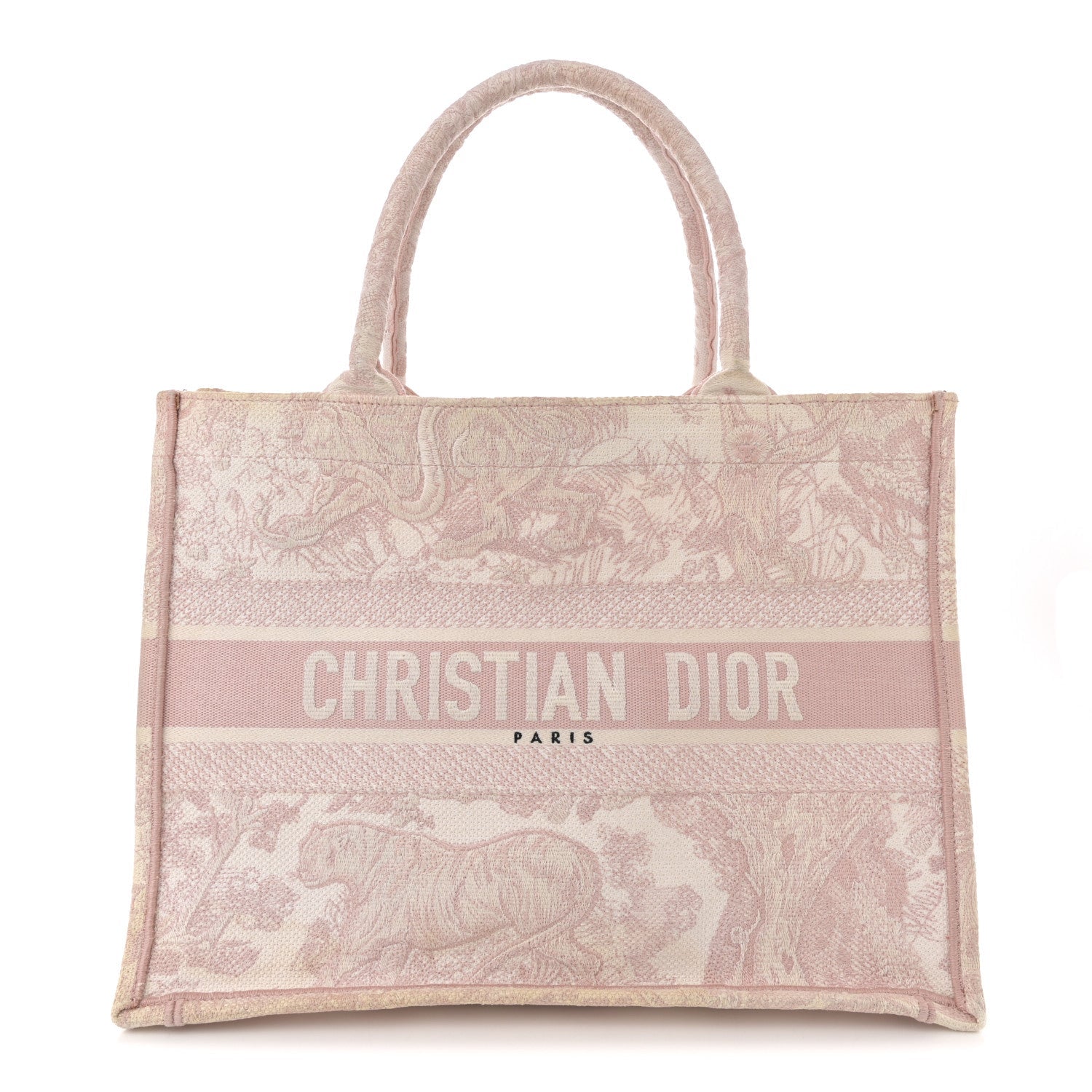 Canvas Toile De Jouy Embroidered Medium Book Tote Pink