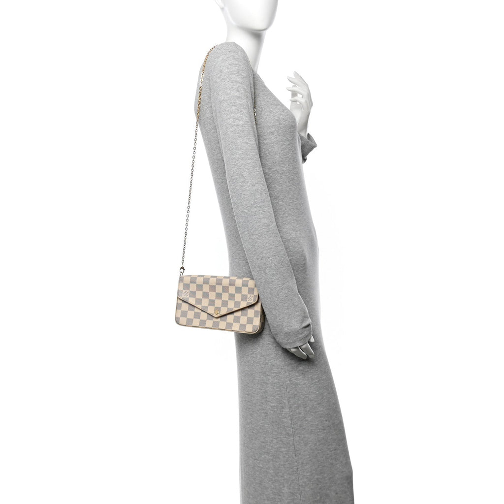 Damier Azur Pochette Felicie Chain Wallet Rose Ballerine