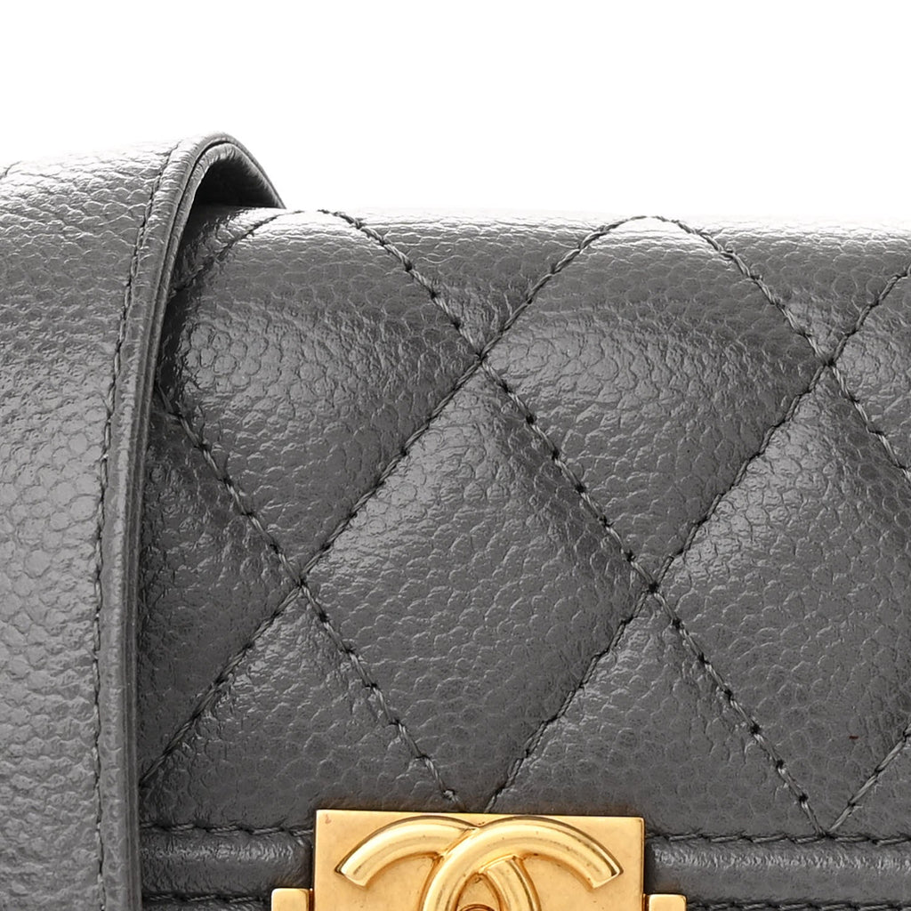 Caviar Quilted Boy  Holder On Chain Grey