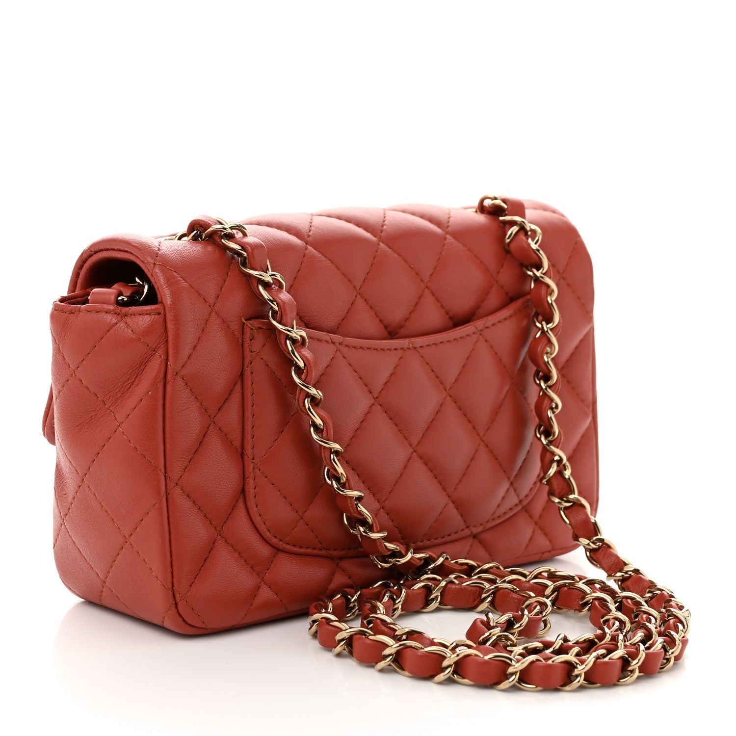 Lambskin Quilted Mini Rectangular Flap Brown