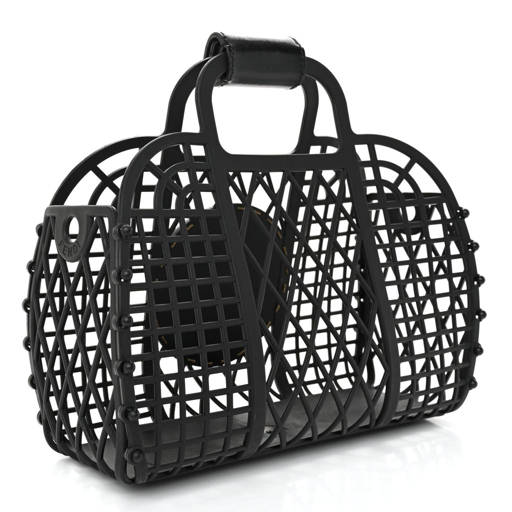 Recycled Plastic Vitello Liberty Matte Small Fendi Basket Black Miele Scuro