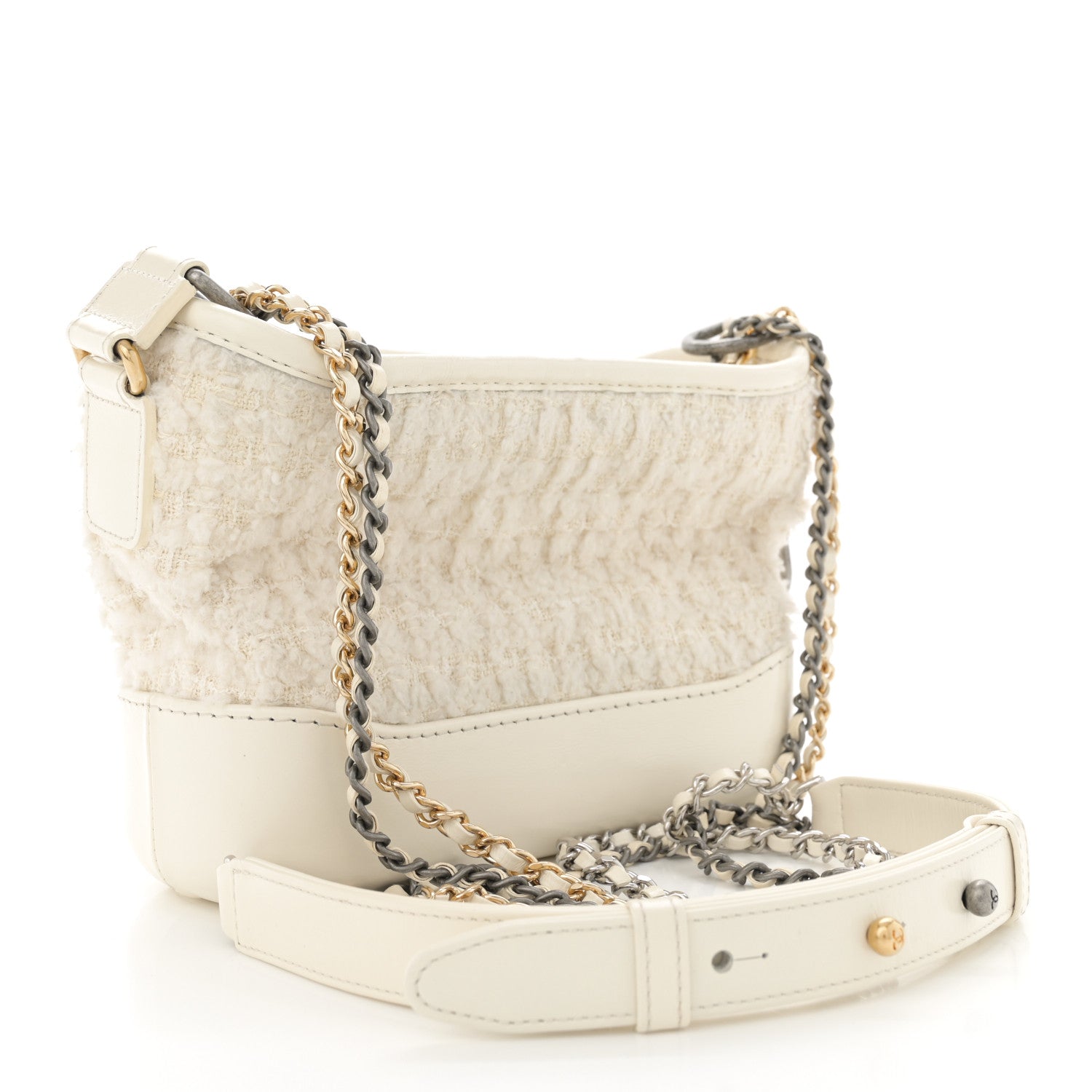 Tweed Calfskin Quilted Small Gabrielle Hobo Beige Ivory