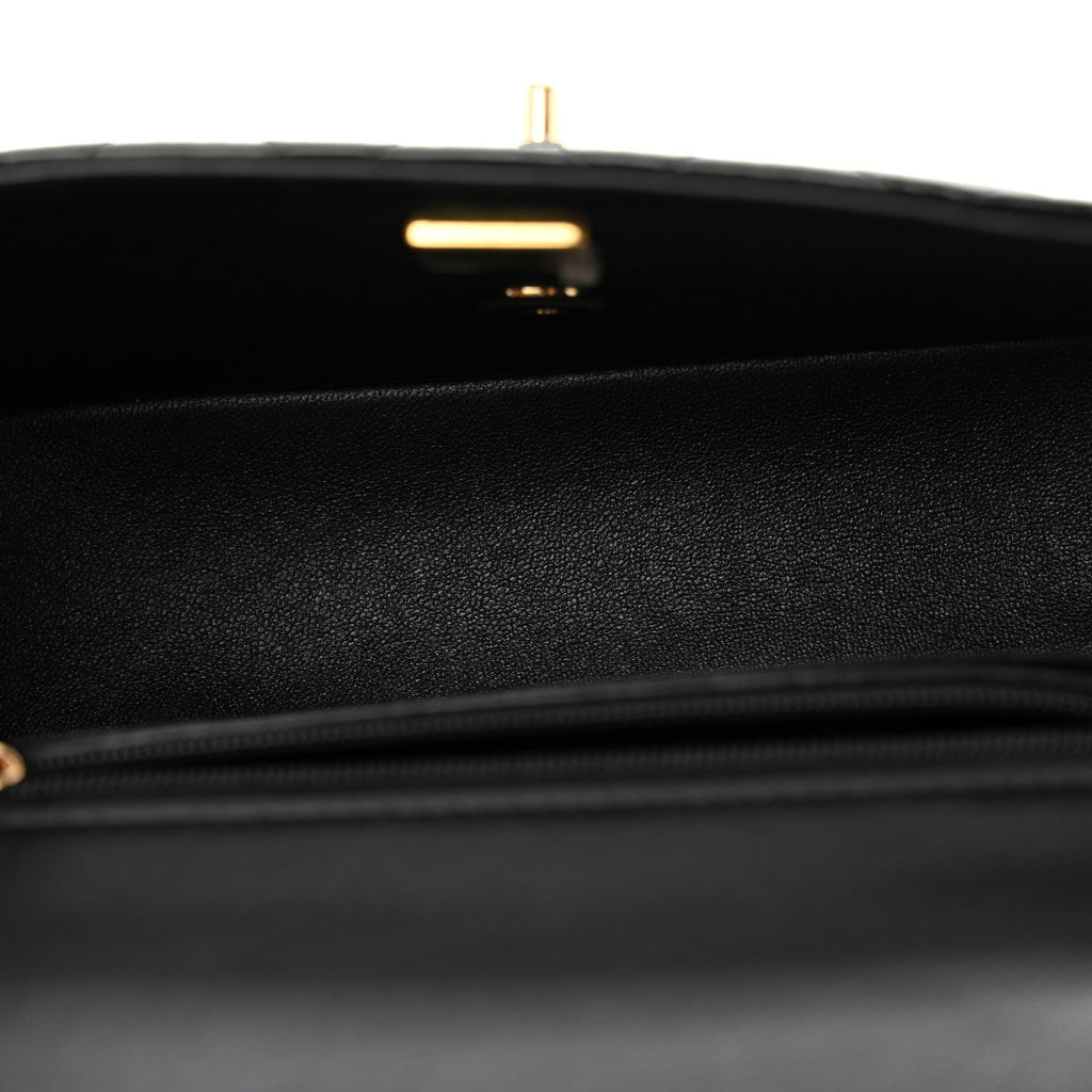 Patent Quilted Mini Top Handle Rectangular Flap Black