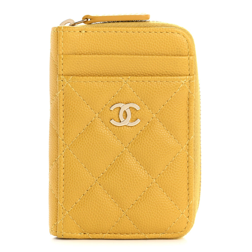 Caviar Quilted Zip  Holder Yellow