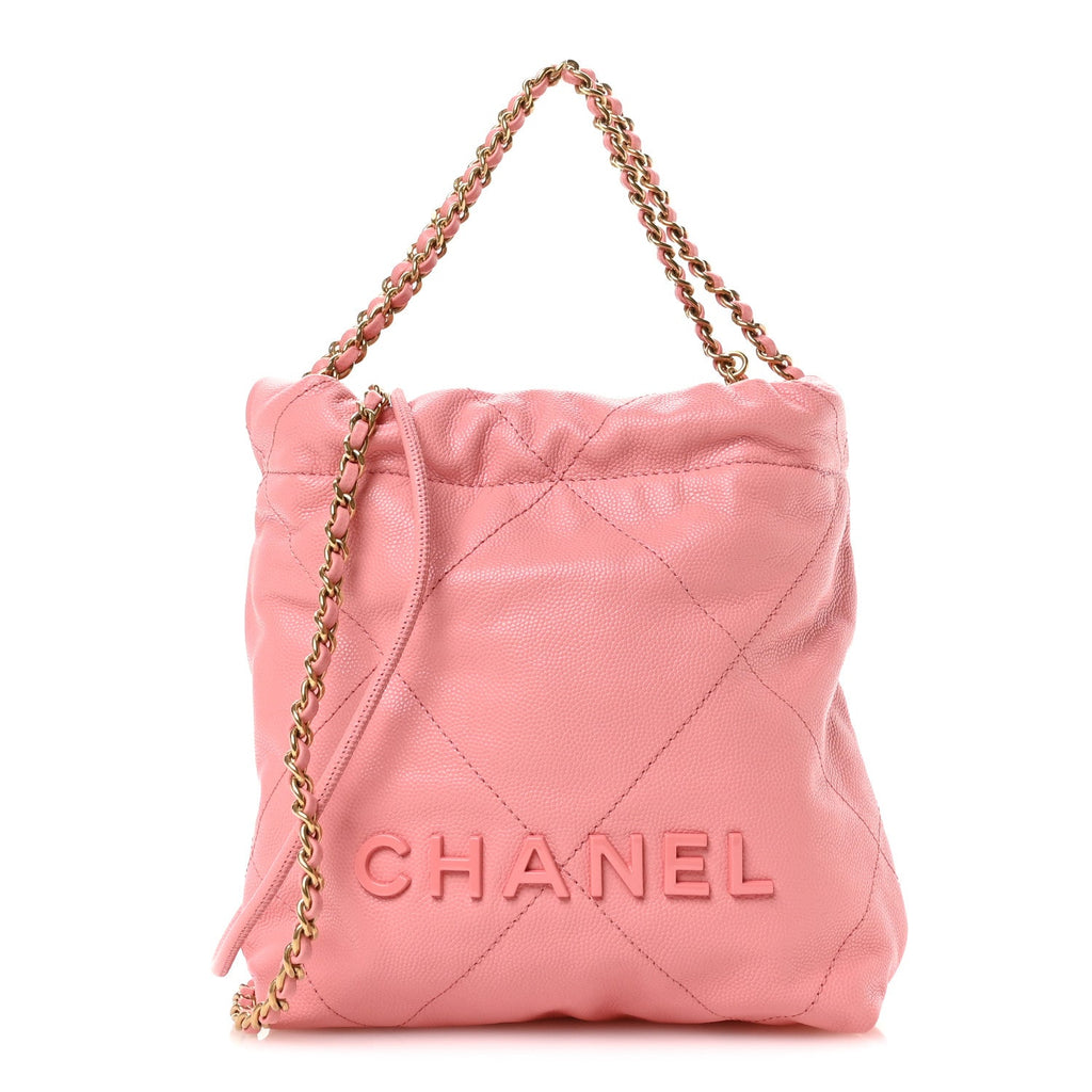 Shiny Caviar Quilted Mini Chanel 22 Coral