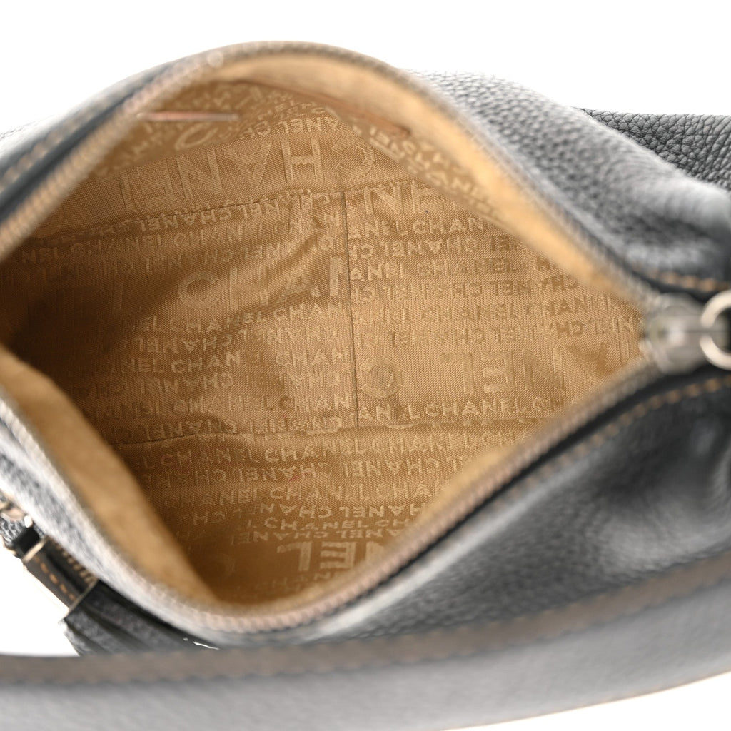 Grained Calfskin Tassel Shoulder Bag Black