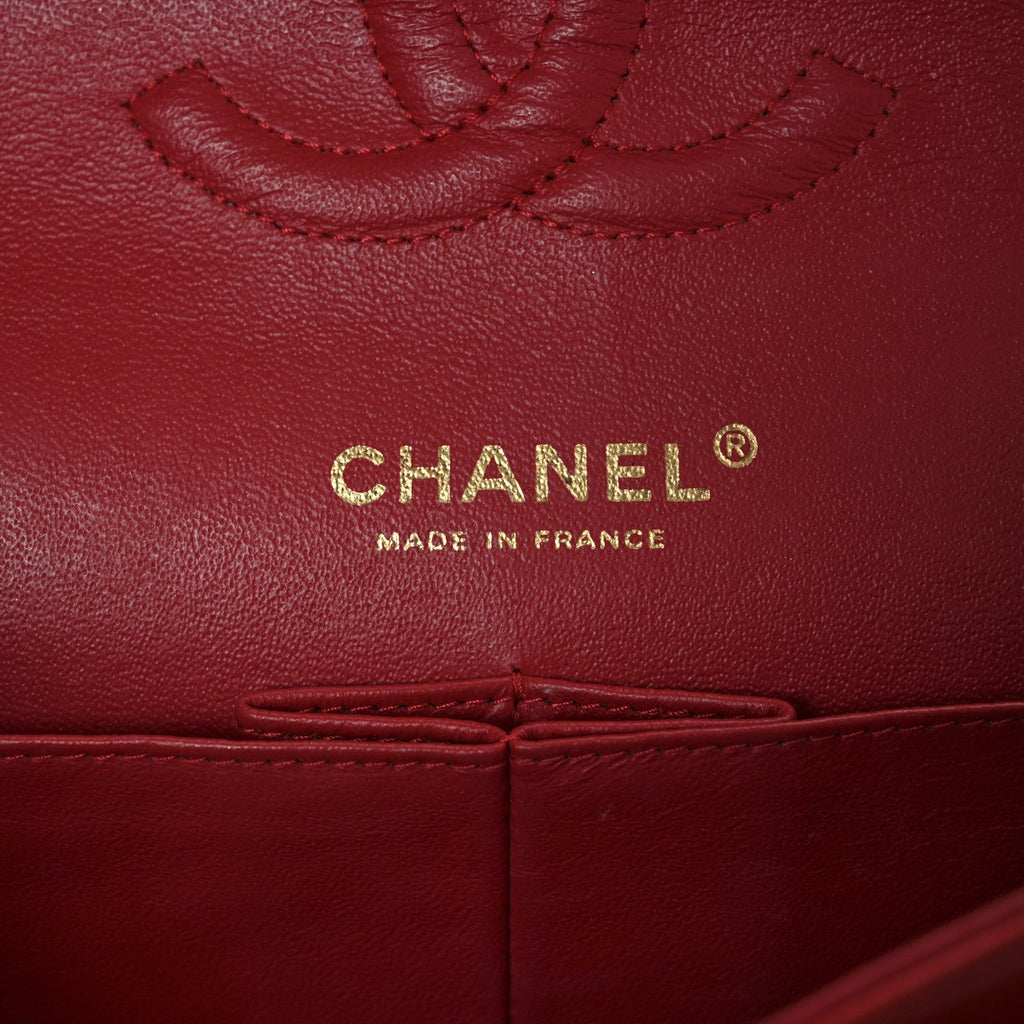 Lambskin Quilted Medium Double Flap Red