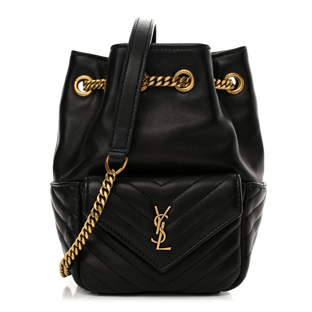 Lambskin Matelasse Monogram Joe Mini Bucket Bag Black