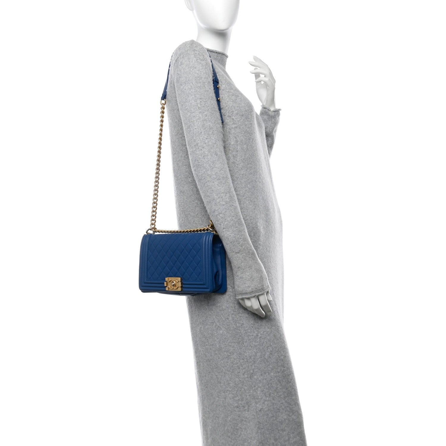 Lambskin Quilted Medium Boy Flap Blue