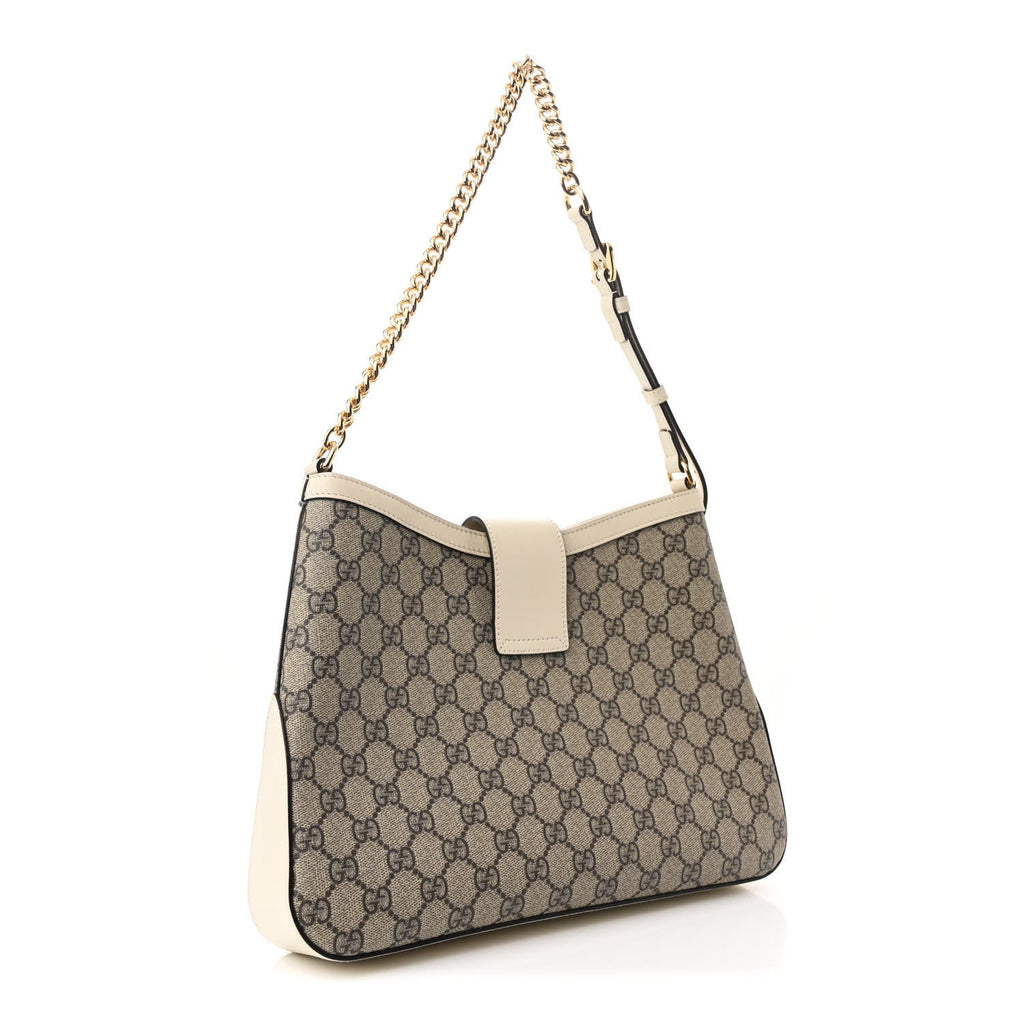 GG Supreme Monogram Moon Calfskin Medium Padlock Shoulder Bag Beige Ebony Mystic White
