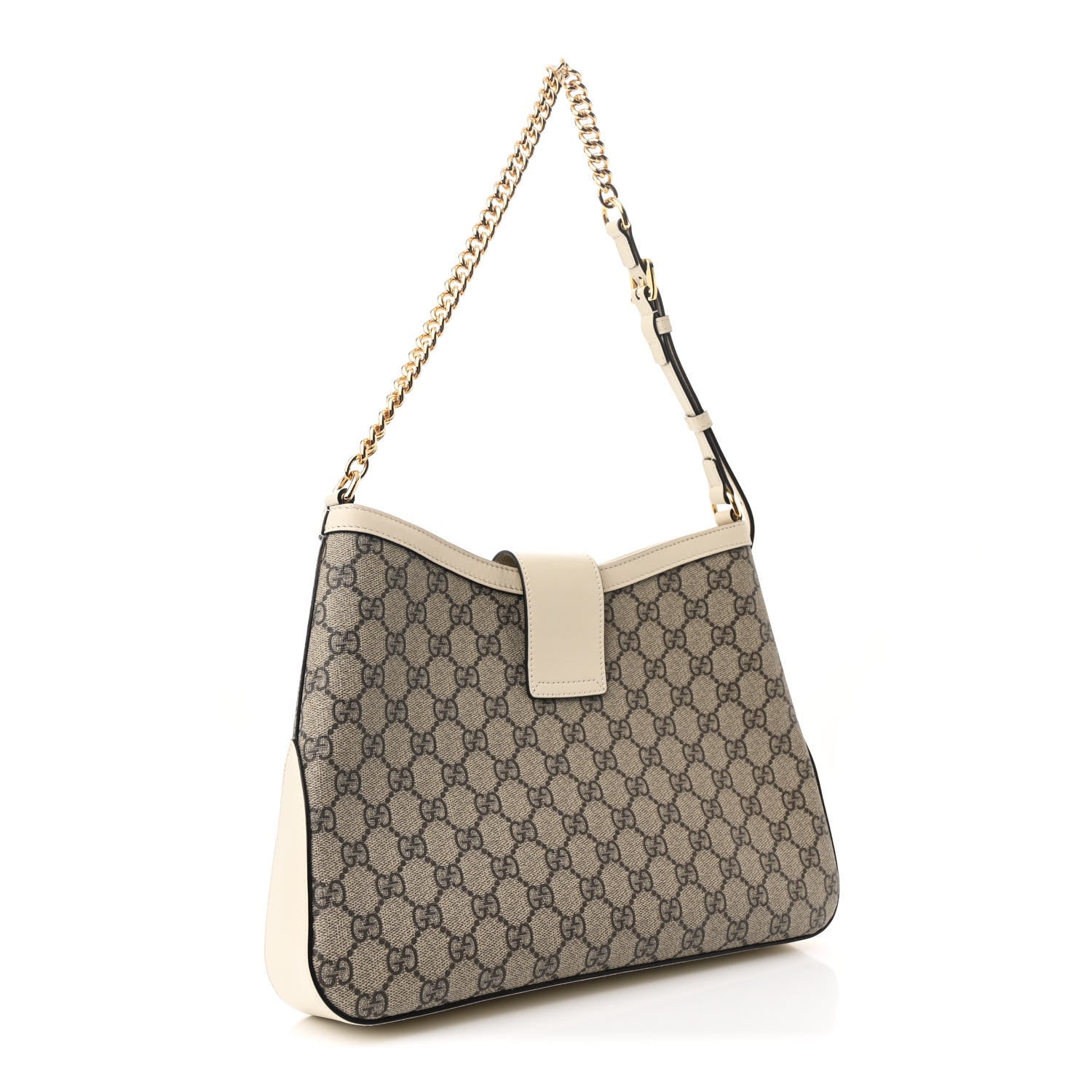 GG Supreme Monogram Moon Calfskin Medium Padlock Shoulder Bag Beige Ebony Mystic White