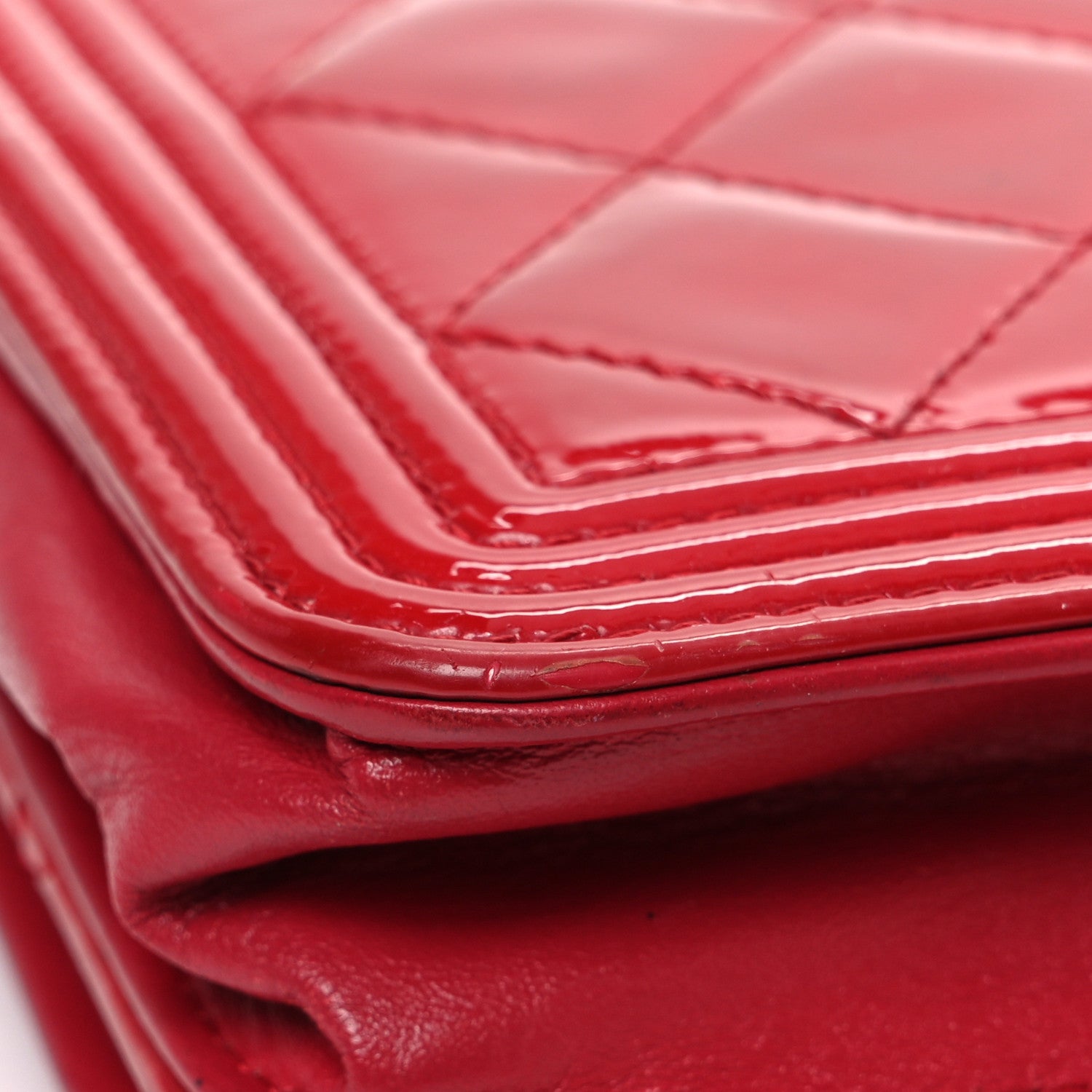 Patent Calfskin Quilted Boy Wallet On Chain WOC Red